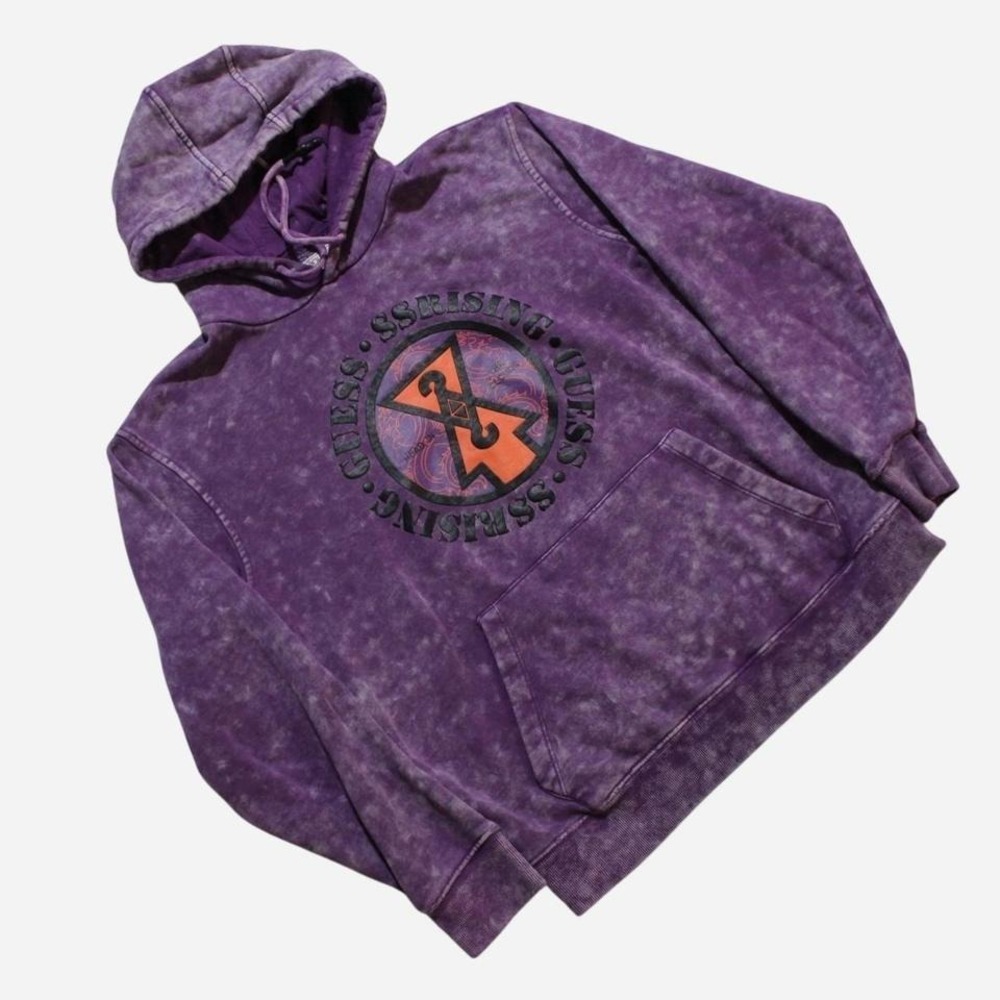 Mens 88 Rising x Guess Collab Acid Wash Purple Puff Print Pullover Hoodie